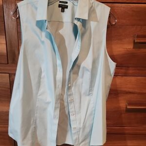 Talbots Light Blue Sleeveless Button Down Fitted Classic Summer Shirt Sz 14p